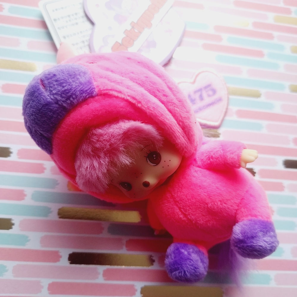 Sekiguchi 475 Monchhichi Pink and Purple unicorn Plush Toy keychain NWT